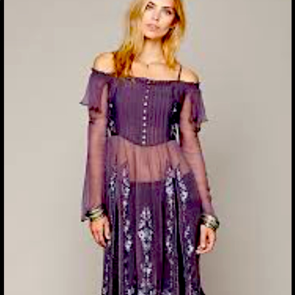 Free people embroidery off the shoulder maxi